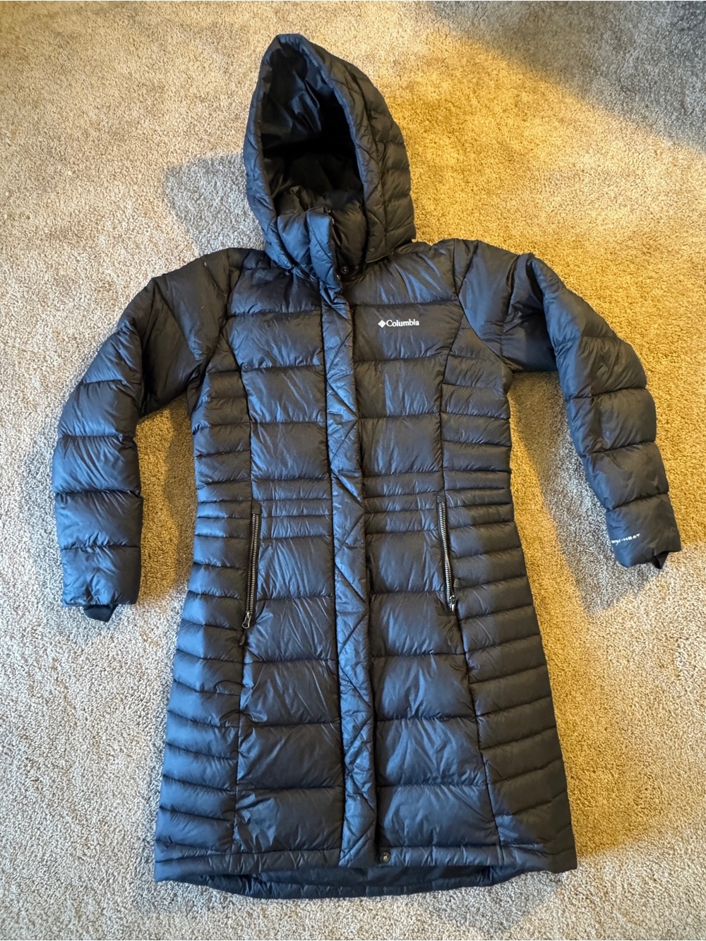 Columbia Black Long Puffer Coat with Hood